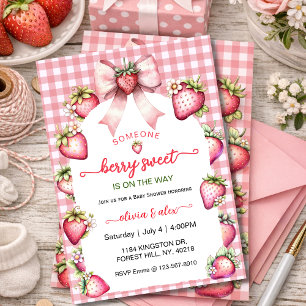 Convites Xadrez Coquette Berry Sweet Baby Shower Rosa Berri