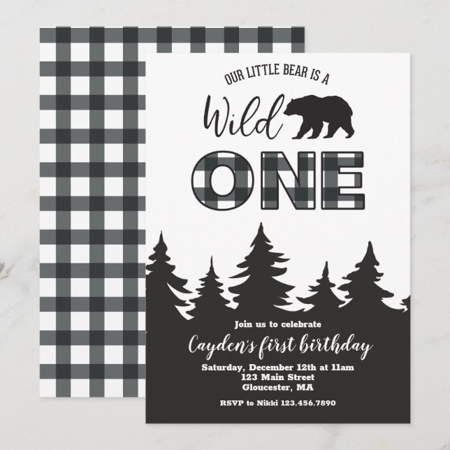 Convites Xadrez de Búfalos de Um Urso Selvagem Primeiro Con (Frente/Verso)