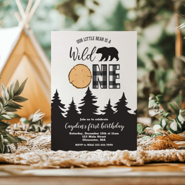 Convites Xadrez de Buffalo Preto de Um Urso Selvagem Primei (Criador carregado)