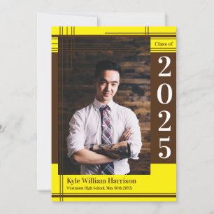 Convites Xadrez de Foto de Graduação de Cor Amarelo Castanh
