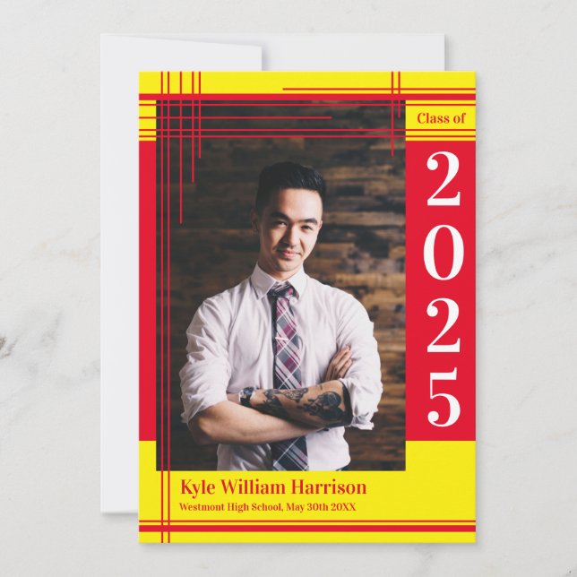 Convites Xadrez de Foto de Graduação de Cor da Escola Amare (Frente)