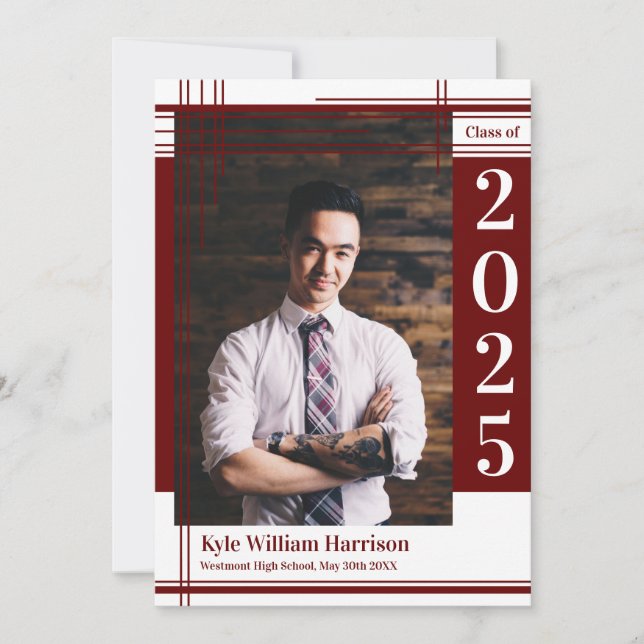 Convites Xadrez de Foto de Graduação de Cor da Escola Branc (Frente)
