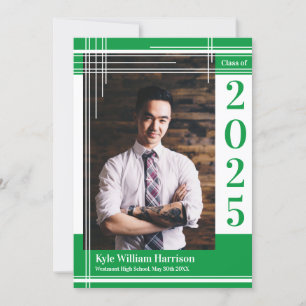 Convites Xadrez de Foto de Graduação de Cor Verde Branco