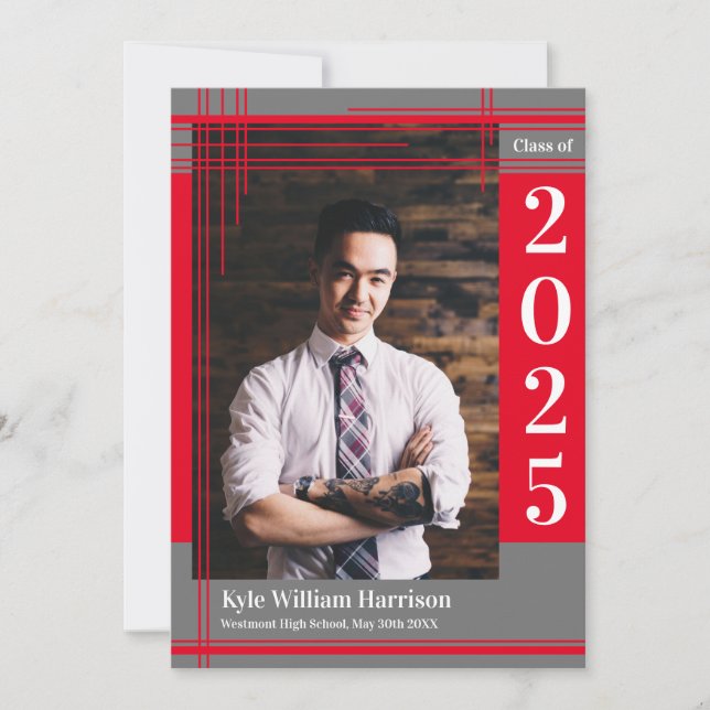 Convites Xadrez de Foto para Graduação de Cor da Escola da  (Frente)