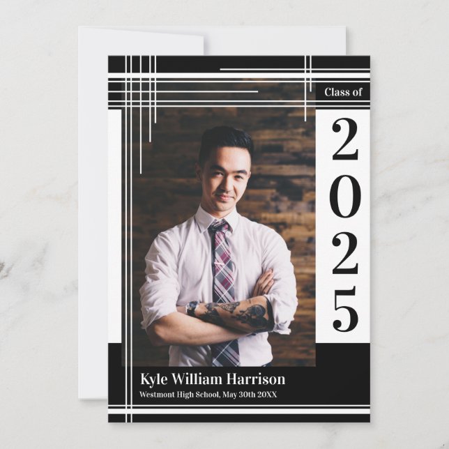 Convites Xadrez de Fotos de Graduação de Cor da Escola Pret (Frente)