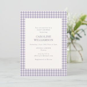 Convites Xadrez de Gingham de Lavanda Chuveiro de Bebê Retr