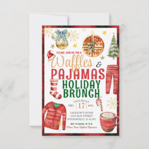 Convites Xadrez de Natal Waffle e Pajamas Holiday Brunch