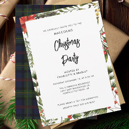 Convites Xadrez Floral Red Berries Festa de Natal Tartan