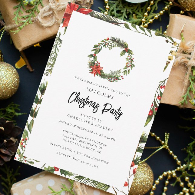 Convites Xadrez Floral Red Berries Festa de Natal Tartan (Rustic Christmas Holidays Botanical Red Berries Malcolm Tartan Party Invitation)