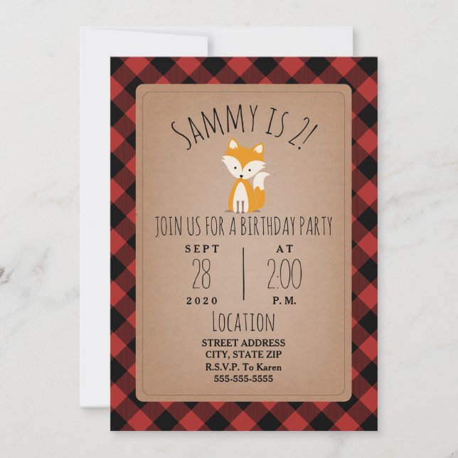 Convites Xadrez Fox Lumberjack (Frente)