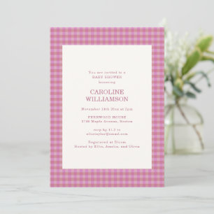 Convites Xadrez Gingham Rosa Malva Outono Chá de Bebê