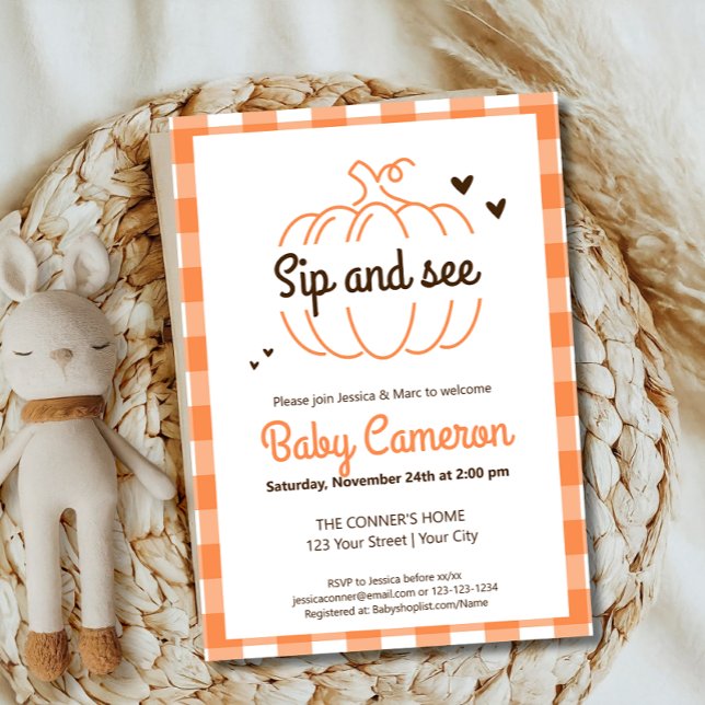 Convites Xadrez Laranja Bege de Outono Abóbora Encontro e C (Criador carregado)