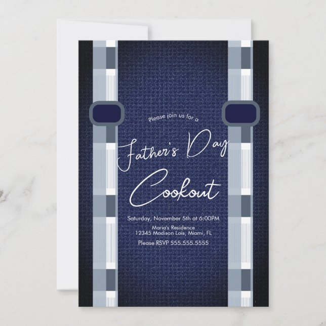 Convites Xadrez Masculina Denim do Cookout do dia de os pai (Frente)