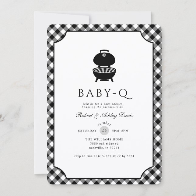 Convites Xadrez Preto e Branco Baby Q Chá de Bebê (Frente)