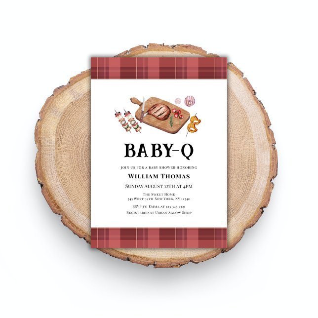 Convites Xadrez Russo País Bebê Chá de fraldas Q (Rustic Plaid Country Baby Q Baby Shower Invitation)