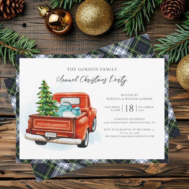 Convites Xadrez Rustic Gordon Tartan Festa de Natal (Rustic Plaid Christmas Party Invitation Gordon Tartan)