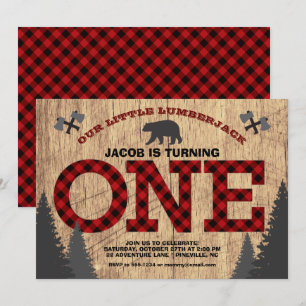 Convites Xadrez Rústica de Lumberjack Buffalo Primeiro Ani