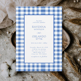 Convites Xadrez Rústico Azul Bebê Gingham Casamento