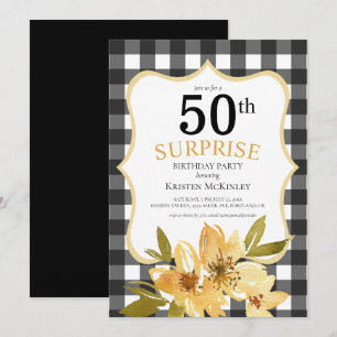 Convites Xadrez Surpresa 50º Aniversário Floral Amarelo N