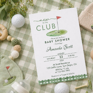 Convites Xadrez Verde Novo No Clube de Golfe  Chá de Bebê