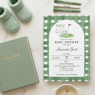 Convites Xadrez Verde Novo No Clube de Golfe  Chá de Bebê