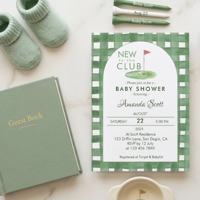Convites Xadrez Verde Novo No Clube de Golfe  Chá de Bebê (Criador carregado)