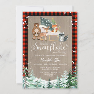 Convites Xadrez Vermelha Lumberjack Snowflake Chá de fralda