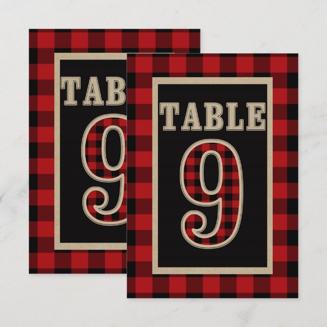 Convites Xadrez Vermelho e Preto Buffalo Mesa Rústica Númer (Frente/Verso)