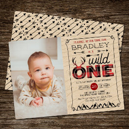Convites Xadrez Wild One Boys Foto do primeiro aniversario 