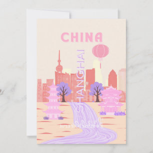 Convites Xangai China Pastel Viagem Arte