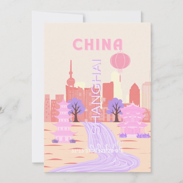 Convites Xangai China Pastel Viagem Arte (Frente)