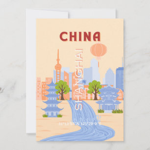 Convites Xangai China Retrô Pastel Arte Viagem