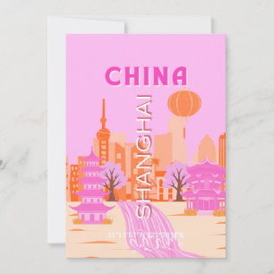 Convites Xangai China Viagem Rosa Arte