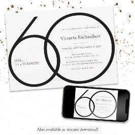 Convites Xic Minimalista Black White Surprise 60th Birthday