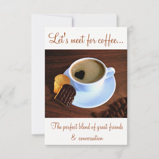 Convites Xícara de café com espuma em forma de coração (Frente)