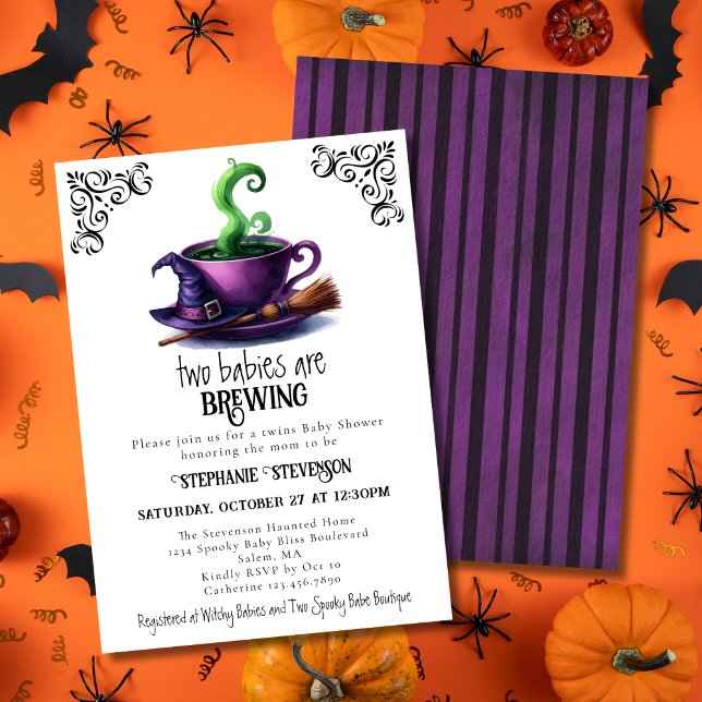 Convites Xícara de Café da Bruxa Fofa Halloween Gêmeos Chá  (Criador carregado)