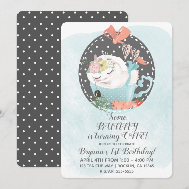 Convites Xícara de Chá Dormente Coelho de Páscoa Festa de A (Frente/Verso)