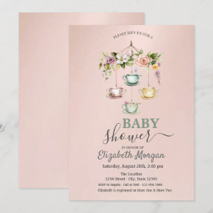 Convites Xícaras de chá de aquarela Chá de fraldas floral
