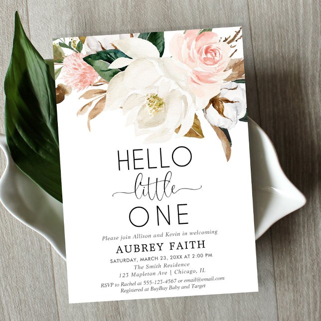 Convites Xingar branco rústico floral, veja a menina (Criador carregado)