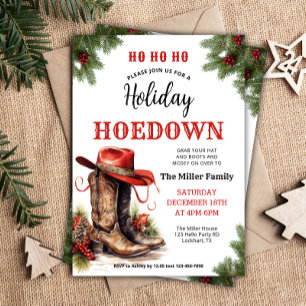 Convites Xmas Ocidental, Holiday Hoedown Invite, Chapéu de 