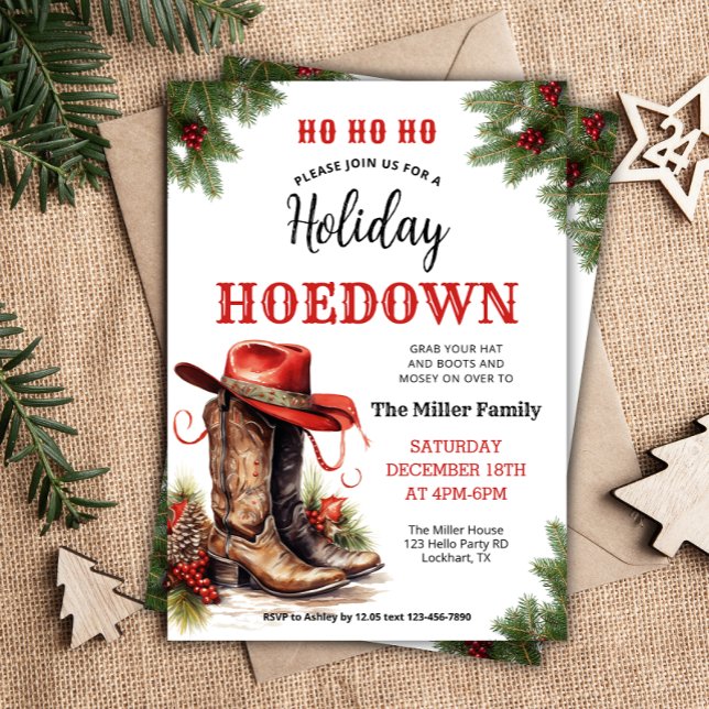 Convites Xmas Ocidental, Holiday Hoedown Invite, Chapéu de  (Criador carregado)