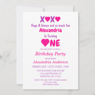 Convites XOXO Abraços e Beijos 1º Aniversário