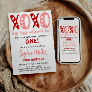Convites XOXO Abraços e Beijos Aniversário de 1 ano no Dia