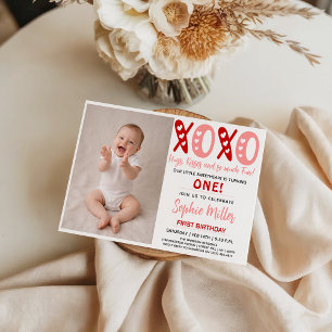 Convites XOXO Abraços e Beijos de Aniversário de 1 ano no D