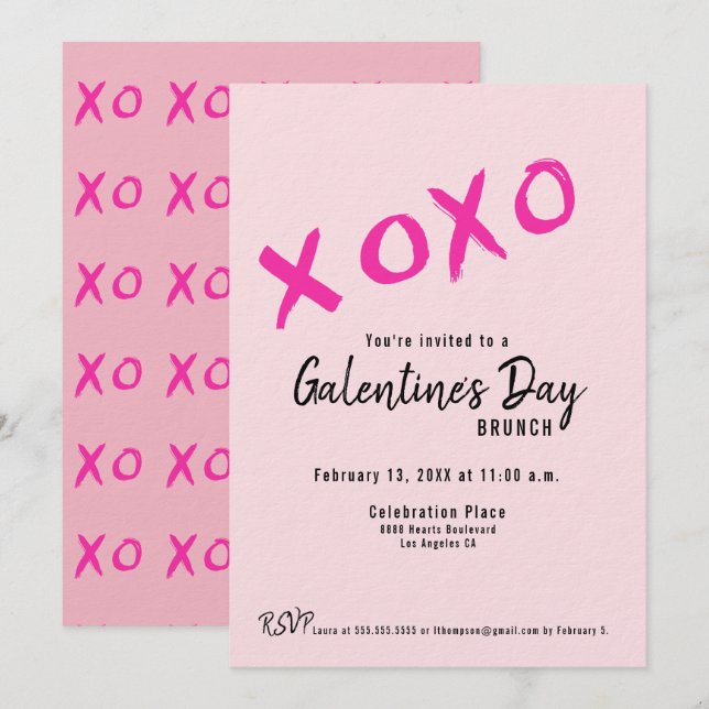 Convites XOXO Dia das Galentinas Meninas Brunch Rosa Modern (Frente/Verso)