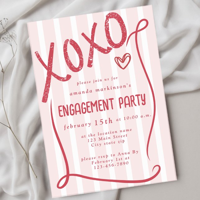 Convites XOXO Hand Drawn Pink Engagement Party (Criador carregado)