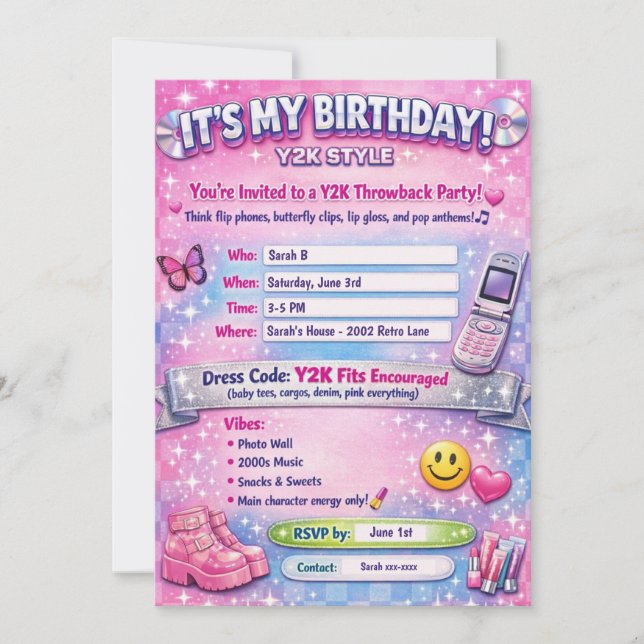 Convites Y2K 2000's Birthday Party Invitation (Frente)