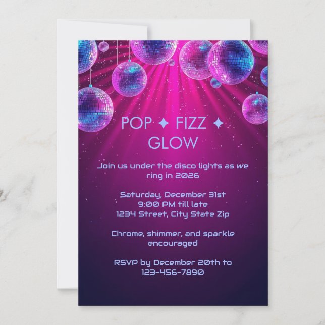 Convites Y2K Holographic New Year’s Eve Invitation | Neon (Frente)