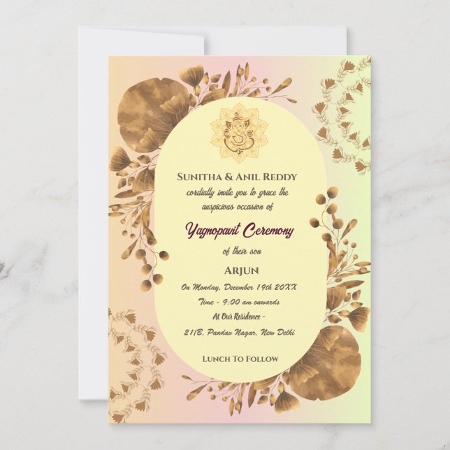 Convites Yagnopavit Upanayanam Hindu Thread Janeu Ceremonia (Frente)