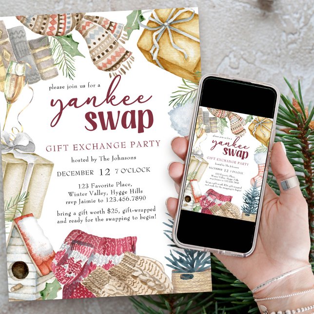 Convites Yankee Swap Cozy Christmas Gift Exchange Party (Yankee Swap Gift Exchange Party)
